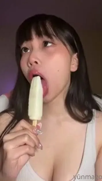 Japanese girl doing food ahegao with ice cream blowjob